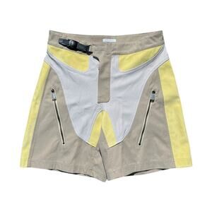 Leather paneled moto shorts